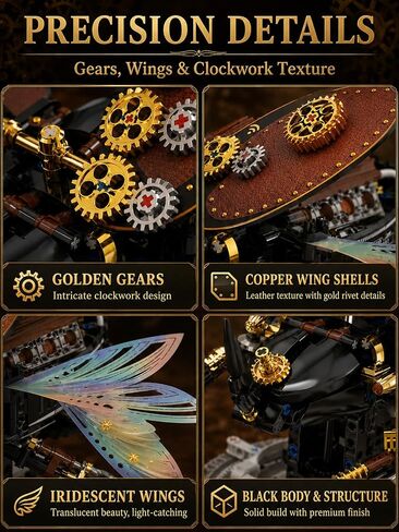 Steampunk Mechanical Beetle Building Set, Motorized V8 Engine Bionic Insect Model with Moving Iridescent Wings, Electric Steam Punk Building Blocks Kit, Collectible Display Toy for Adults & Teens in Kuwait