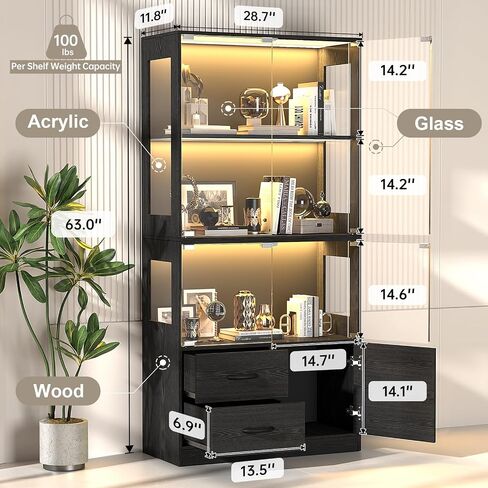 VersionTECH. Glass Display Cabinet, 4-Tier Curio Cabinet for Collectibles in Saudi Arabia