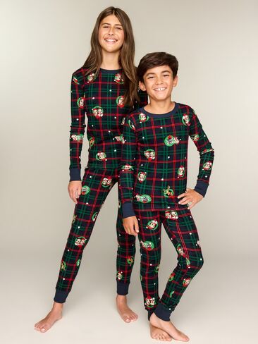 Old Navy Old Navy x Disney Gender-Neutral Snug-Fit Pajama Set for Kids - Wreath Plaid in Kuwait