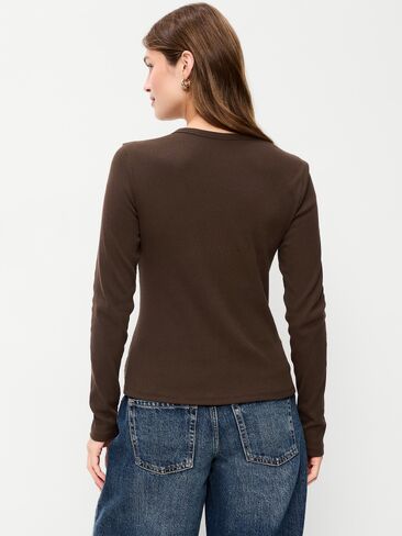 Old Navy Snug Long-Sleeve Button-Front Ribbed Top - Earthen in Saudi Arabia
