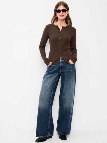 Old Navy Snug Long-Sleeve Button-Front Ribbed Top - Earthen in Saudi Arabia