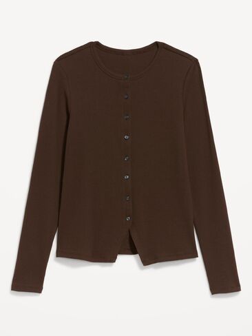 Old Navy Snug Long-Sleeve Button-Front Ribbed Top - Earthen in Saudi Arabia