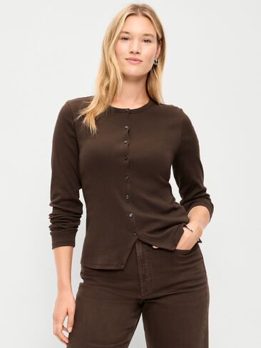 Old Navy Snug Long-Sleeve Button-Front Ribbed Top - Earthen in Saudi Arabia