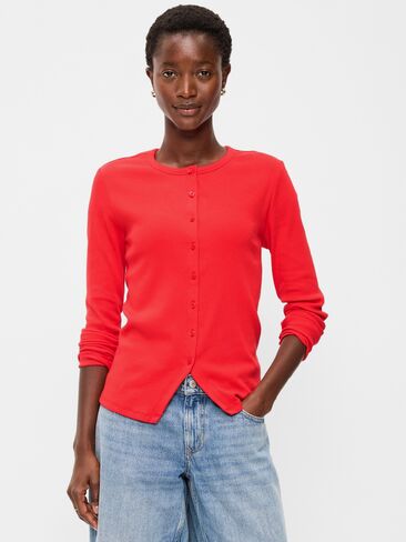 Old Navy Snug Long-Sleeve Button-Front Ribbed Top - Scotty Red in Saudi Arabia