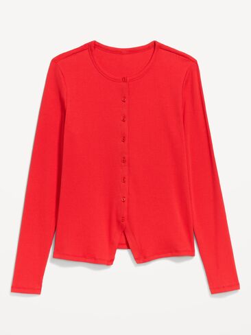 Old Navy Snug Long-Sleeve Button-Front Ribbed Top - Scotty Red in Saudi Arabia