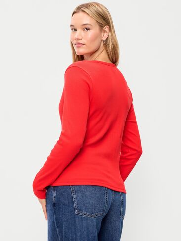 Old Navy Snug Long-Sleeve Button-Front Ribbed Top - Scotty Red in Saudi Arabia