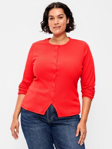 Old Navy Snug Long-Sleeve Button-Front Ribbed Top - Scotty Red in Saudi Arabia