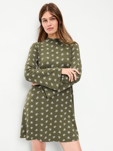 Old Navy High-Neck Jersey Mini Swing Dress - Green Floral in Saudi Arabia