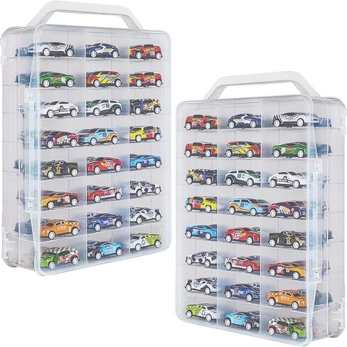 Portable Transparent Double Sided Storage Case - 48 Compartments for Toy Cars, Matchbox Cars, 1:64 Scale Model Cars, with Handle (Case Only) in Saudi Arabia