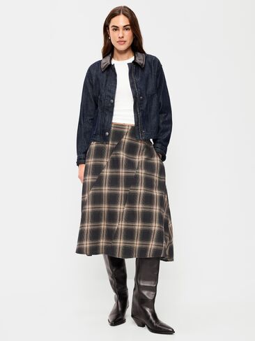 Old Navy Plaid Midi Skirt - Black Plaid in Kuwait