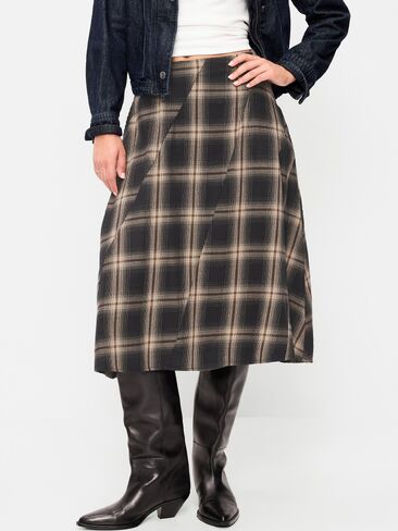 Old Navy Plaid Midi Skirt - Black Plaid in Kuwait