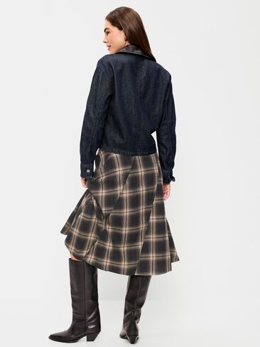 Old Navy Plaid Midi Skirt - Black Plaid in Kuwait
