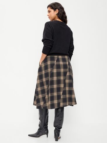 Old Navy Plaid Midi Skirt - Black Plaid in Kuwait
