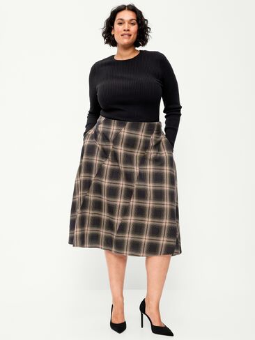 Old Navy Plaid Midi Skirt - Black Plaid in Kuwait