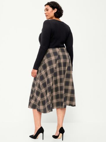 Old Navy Plaid Midi Skirt - Black Plaid in Kuwait