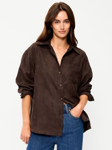 Old Navy Oversized Boyfriend Button-Down Faux-Suede Shirt - Earthen in Saudi Arabia