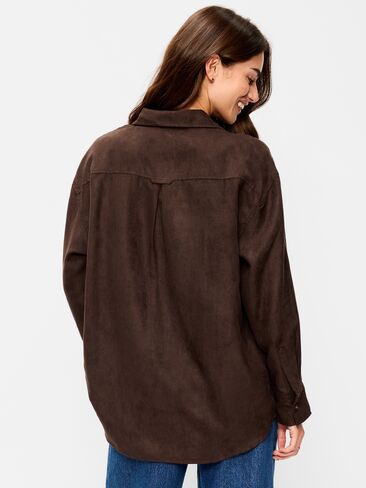 Old Navy Oversized Boyfriend Button-Down Faux-Suede Shirt - Earthen in Saudi Arabia