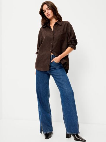 Old Navy Oversized Boyfriend Button-Down Faux-Suede Shirt - Earthen in Saudi Arabia