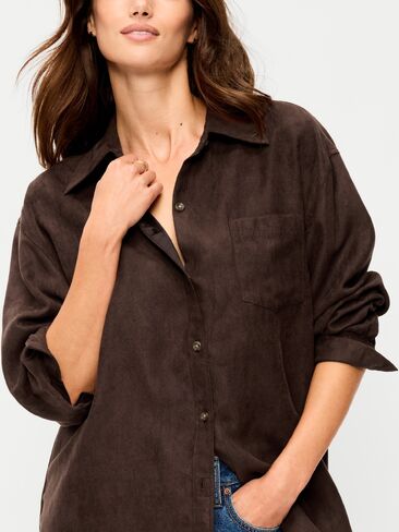 Old Navy Oversized Boyfriend Button-Down Faux-Suede Shirt - Earthen in Saudi Arabia