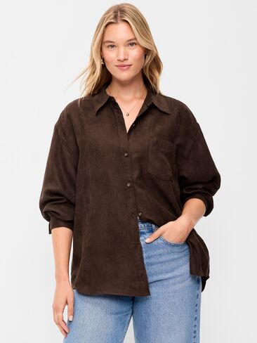 Old Navy Oversized Boyfriend Button-Down Faux-Suede Shirt - Earthen in Saudi Arabia