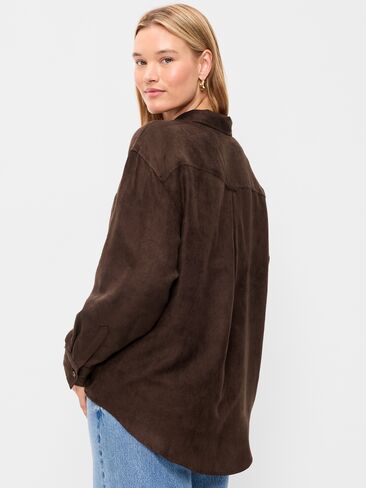 Old Navy Oversized Boyfriend Button-Down Faux-Suede Shirt - Earthen in Saudi Arabia