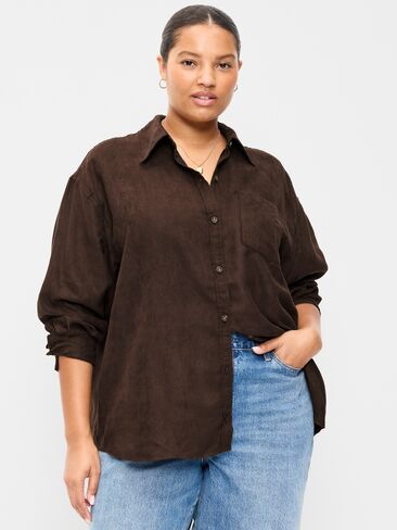 Old Navy Oversized Boyfriend Button-Down Faux-Suede Shirt - Earthen in Saudi Arabia