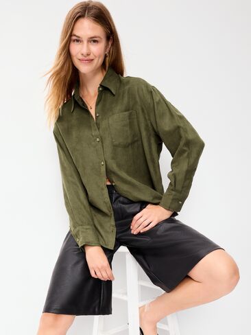 Old Navy Oversized Boyfriend Button-Down Faux-Suede Shirt - Hearthwood in Saudi Arabia