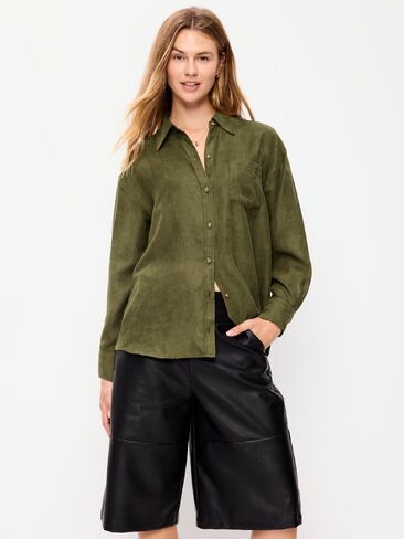 Old Navy Oversized Boyfriend Button-Down Faux-Suede Shirt - Hearthwood in Saudi Arabia