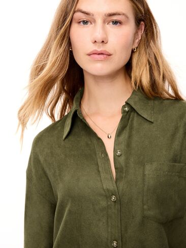Old Navy Oversized Boyfriend Button-Down Faux-Suede Shirt - Hearthwood in Saudi Arabia