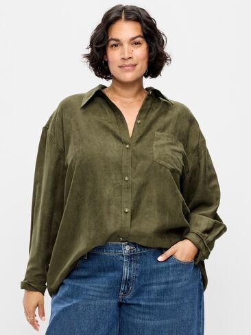 Old Navy Oversized Boyfriend Button-Down Faux-Suede Shirt - Hearthwood in Saudi Arabia