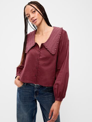 Old Navy Long-Sleeve Statement Collar Button-Front Top - Reddy Or Not in Saudi Arabia