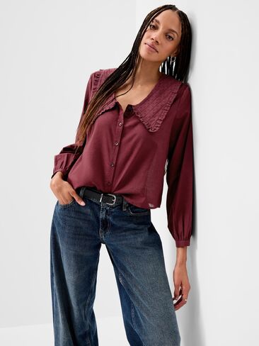 Old Navy Long-Sleeve Statement Collar Button-Front Top - Reddy Or Not in Saudi Arabia