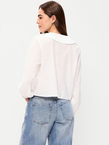 Old Navy Long-Sleeve Statement Collar Button-Front Top - White Lilies in Saudi Arabia