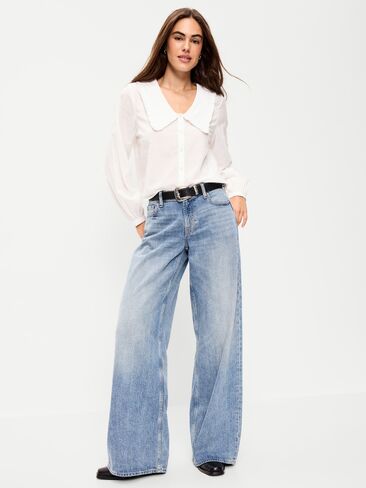 Old Navy Long-Sleeve Statement Collar Button-Front Top - White Lilies in Saudi Arabia