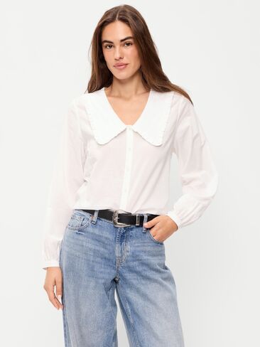 Old Navy Long-Sleeve Statement Collar Button-Front Top - White Lilies in Saudi Arabia