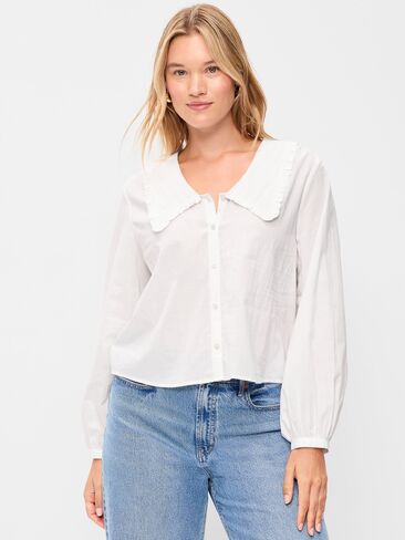 Old Navy Long-Sleeve Statement Collar Button-Front Top - White Lilies in Saudi Arabia