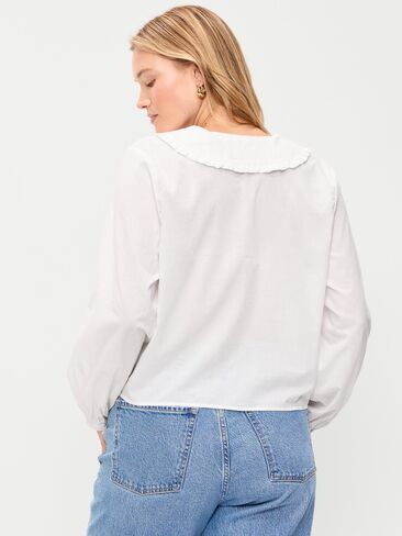 Old Navy Long-Sleeve Statement Collar Button-Front Top - White Lilies in Saudi Arabia
