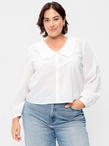 Old Navy Long-Sleeve Statement Collar Button-Front Top - White Lilies in Saudi Arabia