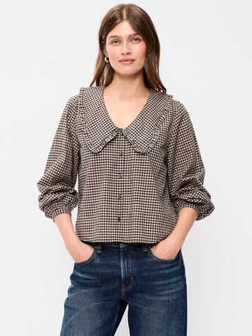 Old Navy Long-Sleeve Statement Collar Button-Front Top - LS STATEMENT C:SBRWNPLD in Saudi Arabia