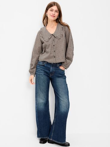 Old Navy Long-Sleeve Statement Collar Button-Front Top - LS STATEMENT C:SBRWNPLD in Saudi Arabia