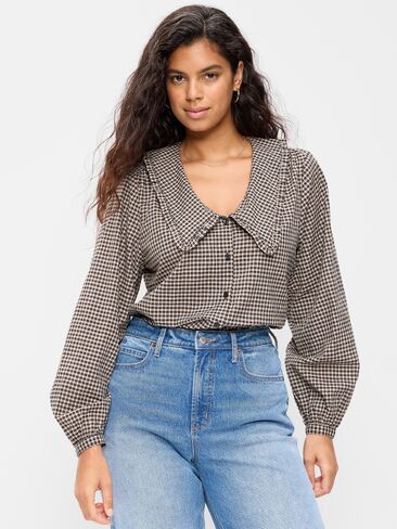 Old Navy Long-Sleeve Statement Collar Button-Front Top - LS STATEMENT C:SBRWNPLD in Saudi Arabia