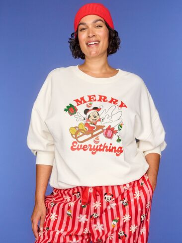 Old Navy Old Navy x Disney Oversized Graphic Sweatshirt for Women - Sea Salt in Saudi Arabia