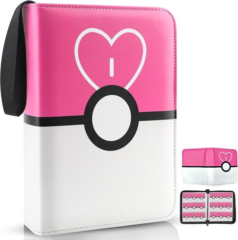 Card Binder 4 Pocket, Trading Card Holder Fits 400 Cards With 50 Removable Sleeves, Portable Collection Card Ablum, Game Card Case book With Zipper for Gift, Red in Saudi Arabia