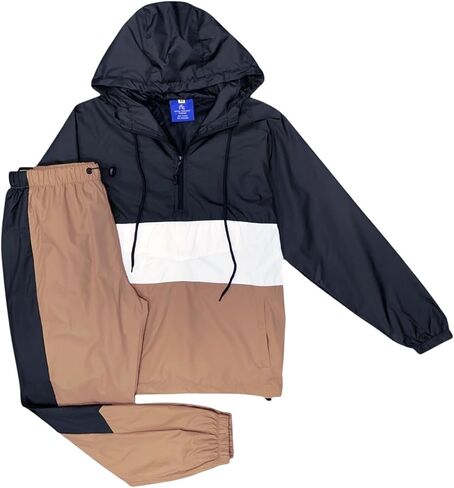 Men’s 2-Piece Quarter Zip Pullover Windbreaker Tracksuit Jogger Sports Mesh lined Outfit in Kuwait