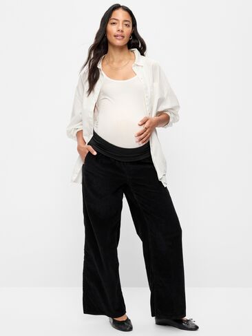 Old Navy Maternity Corduroy Rollover-Waist Wide-Leg Pants - Black Jack in Kuwait