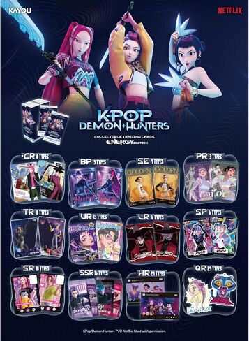 Kpop Demon Hunters, Collectible Trading Cards, Energy Edition, Series 1, 12 Packs, 8 Cards/Pack in Kuwait