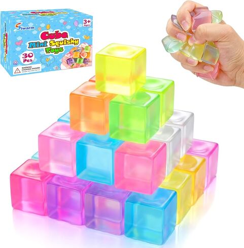 Siwarm 30 Pack Mini Cube Squishy Fidget Toys for Kids and Adults in Saudi Arabia