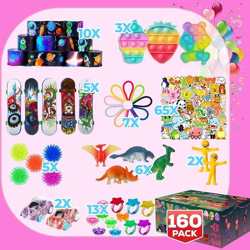 160 Pcs Fidget Toys Party Favors Pack, Randomly Selected Pop Sensory Set Gifts Stickers for Kids Adults Boy Girl Stocking Stuffers Autistic Bulk Goodie Bag Filler Treasure Box Classroom Prizes School in Saudi Arabia