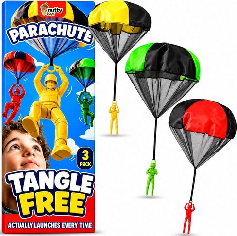 NUTTY TOYS Parachute Toys for Kids - Tangle Free Outdoor Flying Parachute Men, Top Indoor & Outside, 3 4 5 6 7 8 9 10 11 12 Year Old, Best Christmas Stocking Stuffers Idea 2026 Unique Boy & Girl Gifts in Kuwait