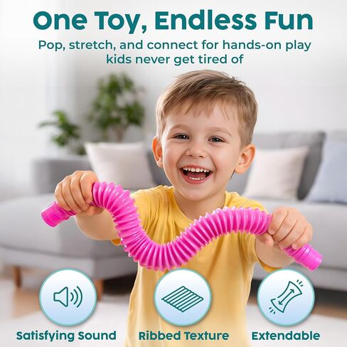 BUNMO Pop Tubes - Sensory Toys - Fidget Toys - Imaginative Play & Stimulating Creative Learning - Hours of Fun for Kids - Tons of Ways to Play - Non-Mouthable Toy 3+ - 4 Pack Large in Kuwait